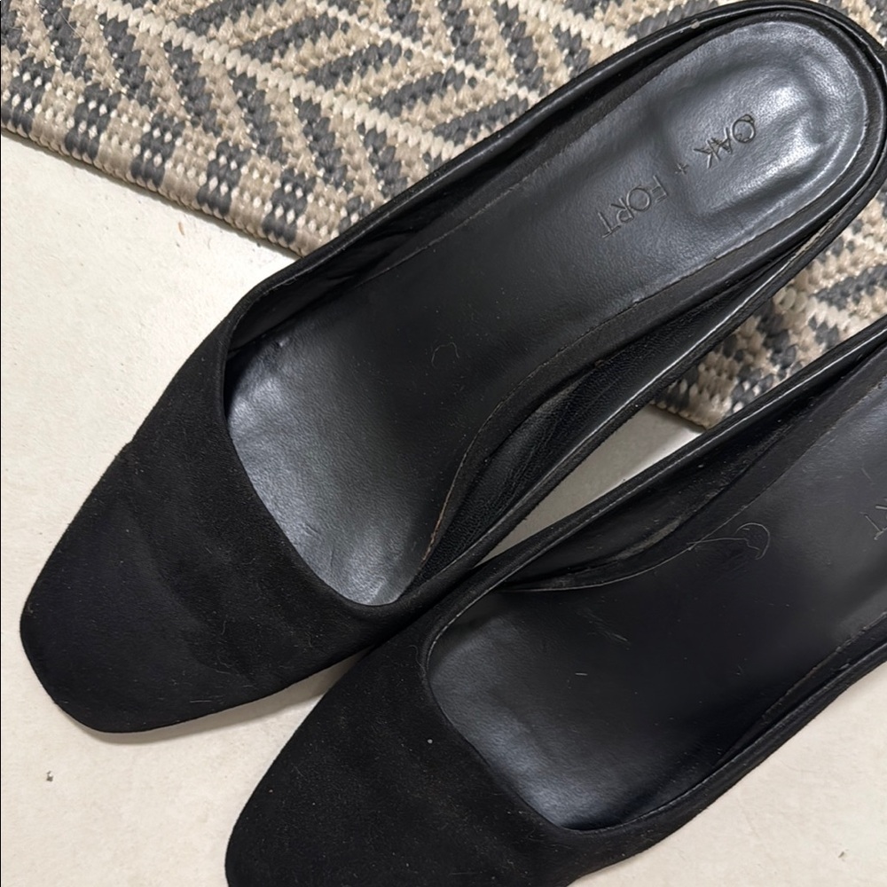 Oak+Fort Black Suede Slip On Mules